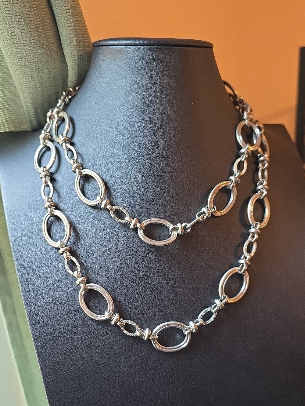 Silver Tone Oval Link Long Necklace - Classic Silver Chain